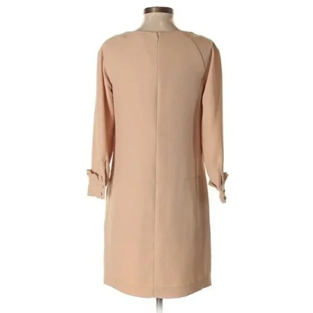 EUC Banana Republic Tan Long Sleeve Ruffle Cuff Cocktail Dress Sz 10 - Picture 5 of 7